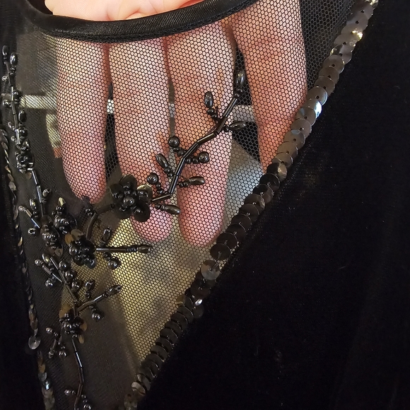 GUNNIE SAX Vintage Prom Party Tiered Dress Velvet Ruffle Mesh Floral Beadwork - Picture 10 of 12